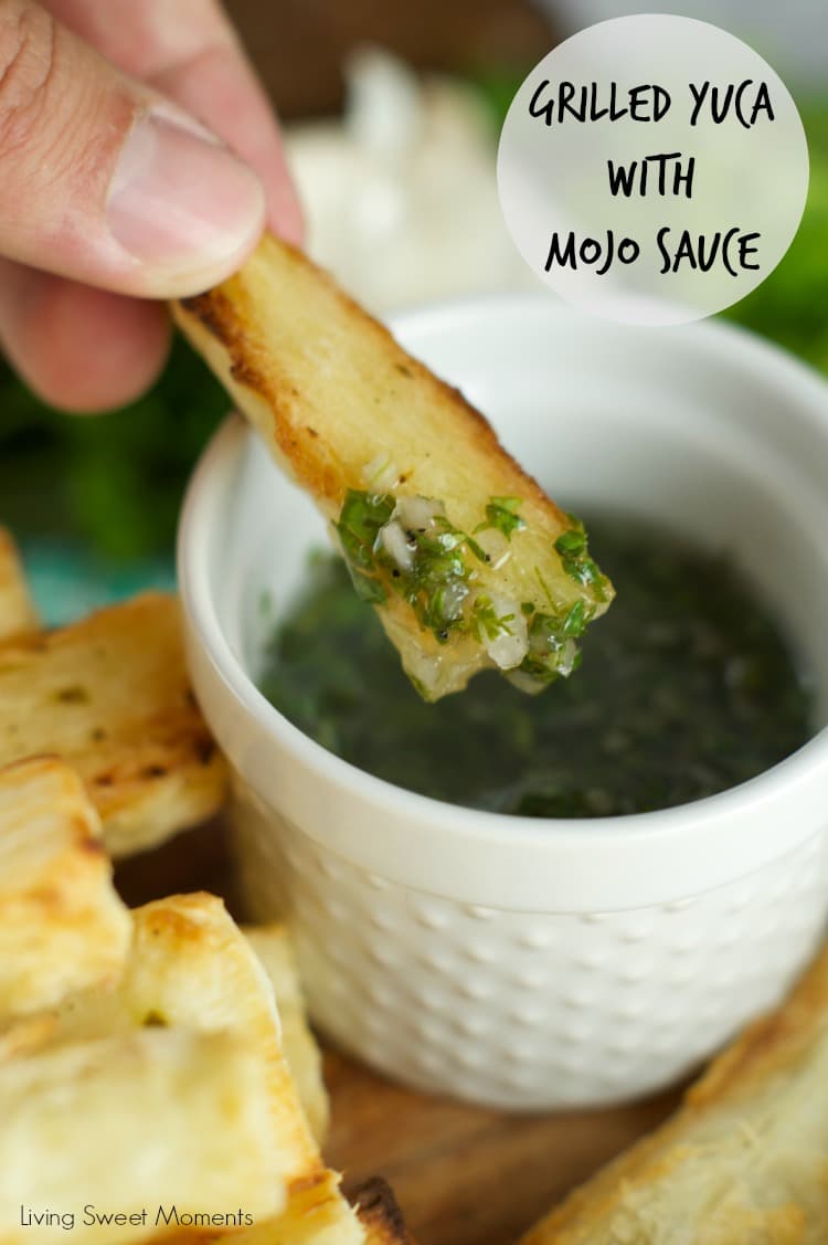 Grilled Yuca with Garlic Mojo Sauce: delicious yucas are smothered with garlic mojo sauce and then grilled until crispy. Great summer side dish to any meal