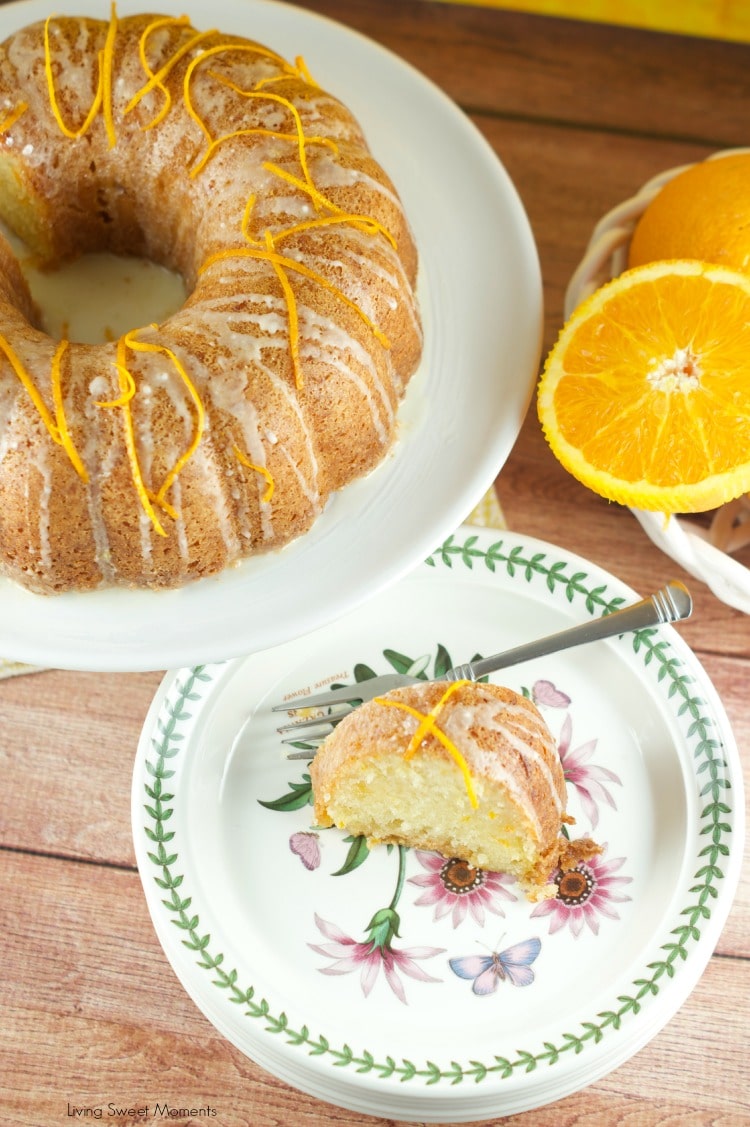 Glazed Orange Bundt Cake Recipe: delicious orange soaked bundt cake topped with a sweet orange glaze. The perfect dessert or breakfast for any occasion. Find the recipe on www.livingsweetmoments.com