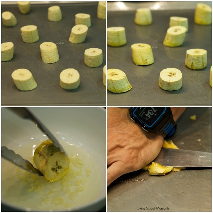 Baked Tostones With Guasacaca Sauce Recipe: easy plantains are crispy baked and served with a Venezuelan avocado dip that's perfect as a dinner side dish.