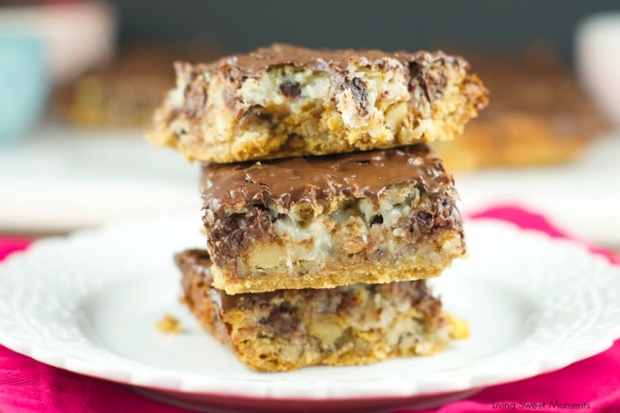 Hello Dolly Bars: these magic bars are made a graham cracker crust, chocolate chips, walnuts, cereal, coconut and more. Perfect dessert for any holiday or get together!