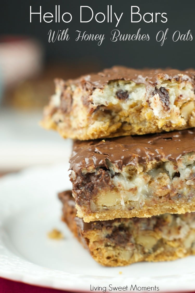 Hello Dolly Bars: these magic bars are made a graham cracker crust, chocolate chips, walnuts, cereal, coconut and more. Perfect dessert for any holiday or get together! 