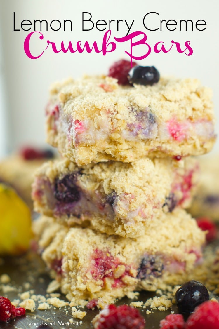 Lemon Berry Crumb Bars: Crumbly butter oatmeal crust with a citrus berry creme filling. These bars are the perfect summer dessert for any occasion