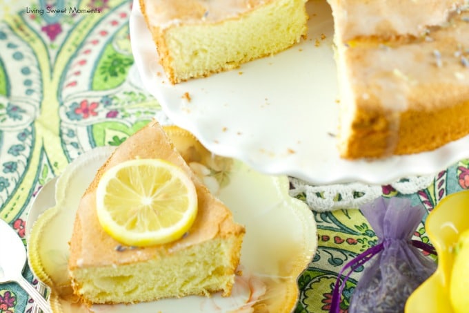 Lemon Lavender Chiffon Cake - this airy cake is infused with lavender and lemon and then topped with a lemon glaze. Delicious for dessert and tea time treat
