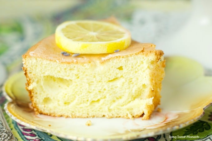 Lemon Lavender Chiffon Cake - this airy cake is infused with lavender and lemon and then topped with a lemon glaze. Delicious for dessert and tea time treat