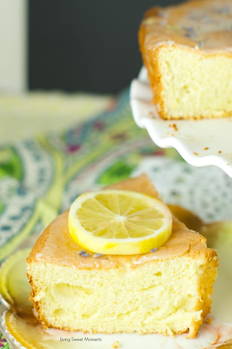 Lemon Lavender Chiffon Cake - this airy cake is infused with lavender and lemon and then topped with a lemon glaze. Delicious for dessert and tea time treat