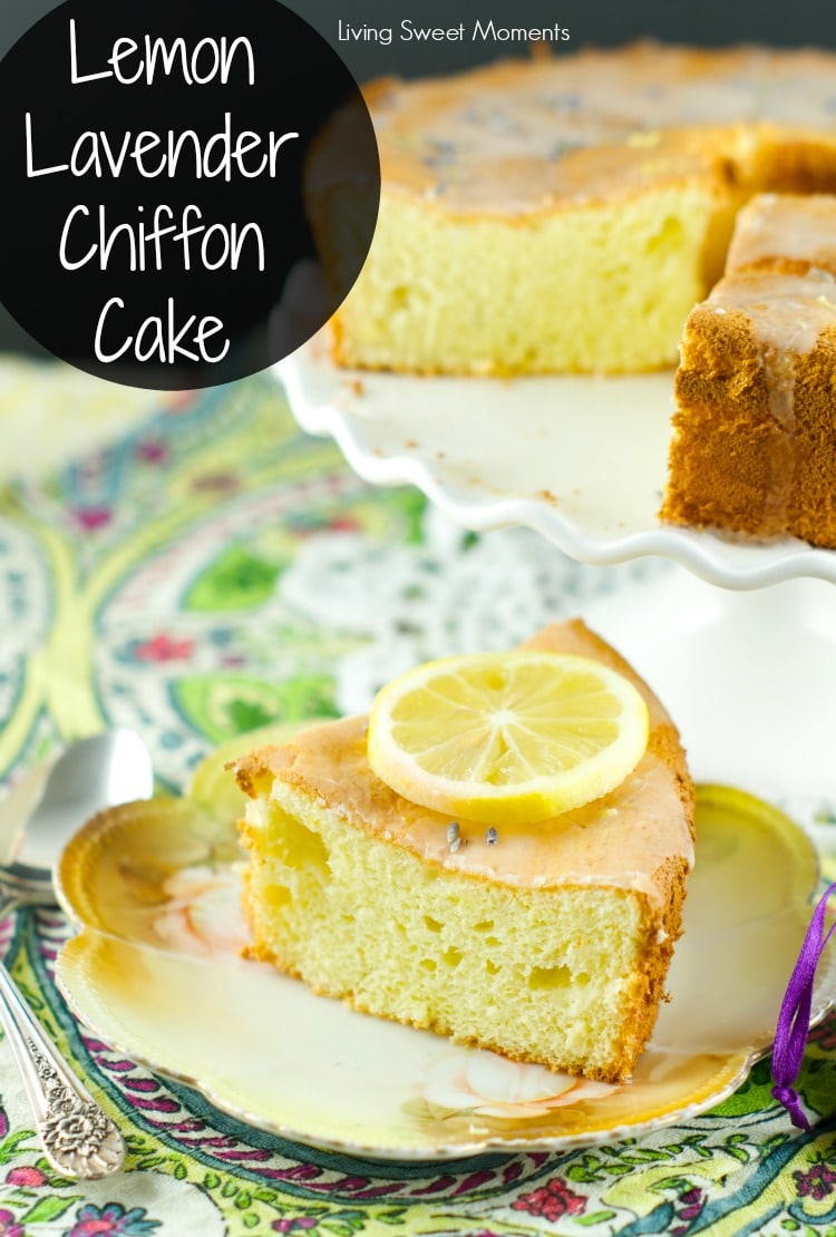 Lemon Lavender Chiffon Cake - this airy cake is infused with lavender and lemon and then topped with a lemon glaze. Delicious for dessert and tea time treat