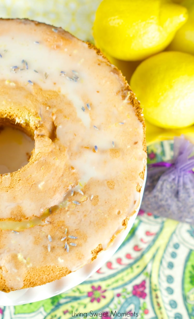 Lemon Lavender Chiffon Cake - this airy cake is infused with lavender and lemon and then topped with a lemon glaze. Delicious for dessert and tea time treat