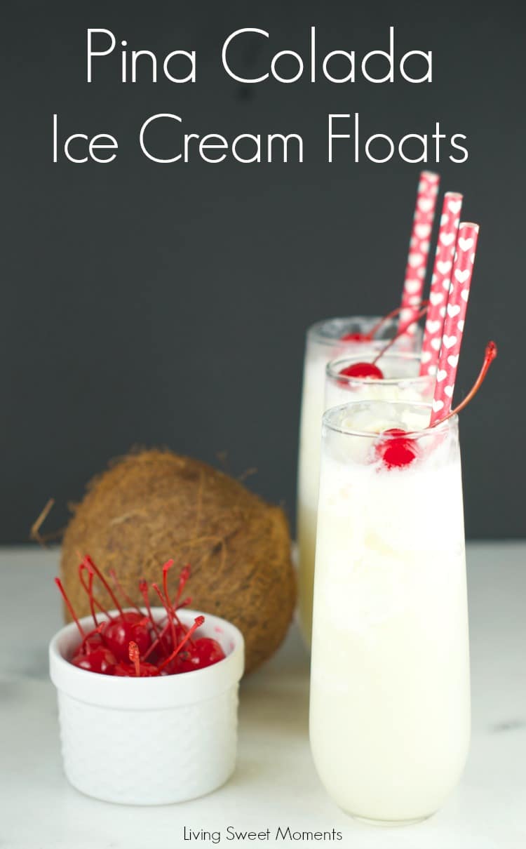 Pina Colada Floats : delicious and refreshing pina colada floats made only with 4 ingredients. Perfect summer dessert that can be enjoyed by everybody. Yum!