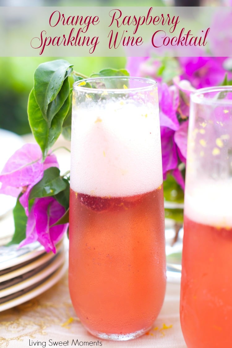 Orange raspberry sparkling wine cocktail: the ultimate summer cocktail! Combine cointreau with raspberry sorbet, fresh raspberries in a bubbly delicious drink. 