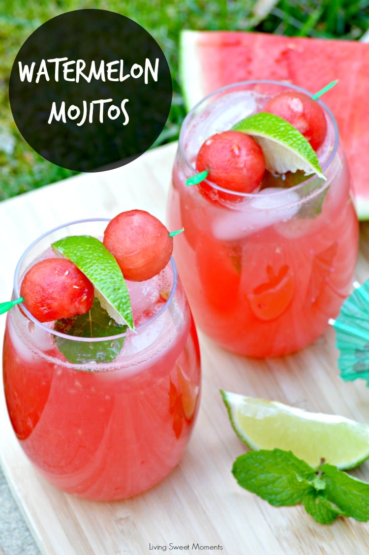 Watermelon Mojitos: these summer refreshing drinks are sweet, tangy and full of flavor. The perfect cocktail for parties and get togethers. 