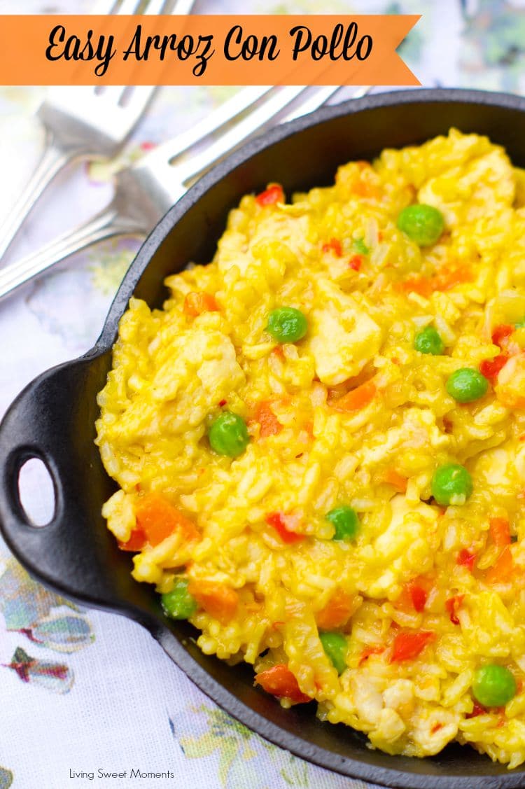 Arroz Con Pollo: Delicious latin dish made with chicken breast, veggies and saffron. Comes together in minutes and is perfect for a one pot weeknight dinner.