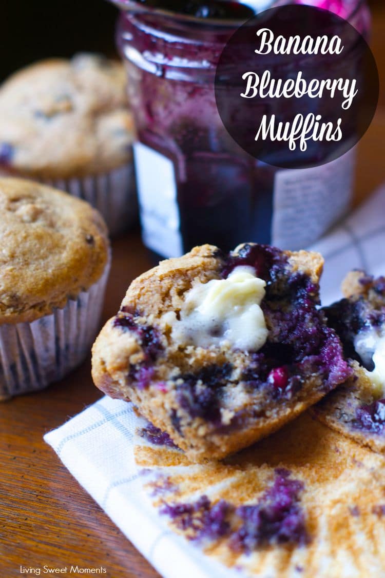 Banana Blueberry Muffins: these moist and flavorful muffins are made with whole wheat flour and wholesome ingredients for a satisfying breakfast or brunch. 