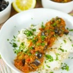 Fish With Eggplant Caponata Sauce: delicate white fish is paired with a robust roasted eggplant caponata sauce. Perfect for a weeknight dinner and parties.