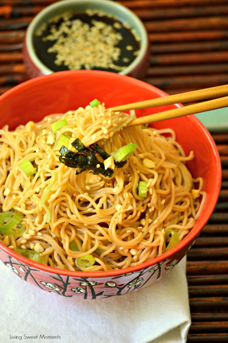 Easy Peanut Noodles - This quick weeknight dinner is easy to make and delicious. Features rice noodles tossed with a soy peanut sauce. It's vegetarian & GF.