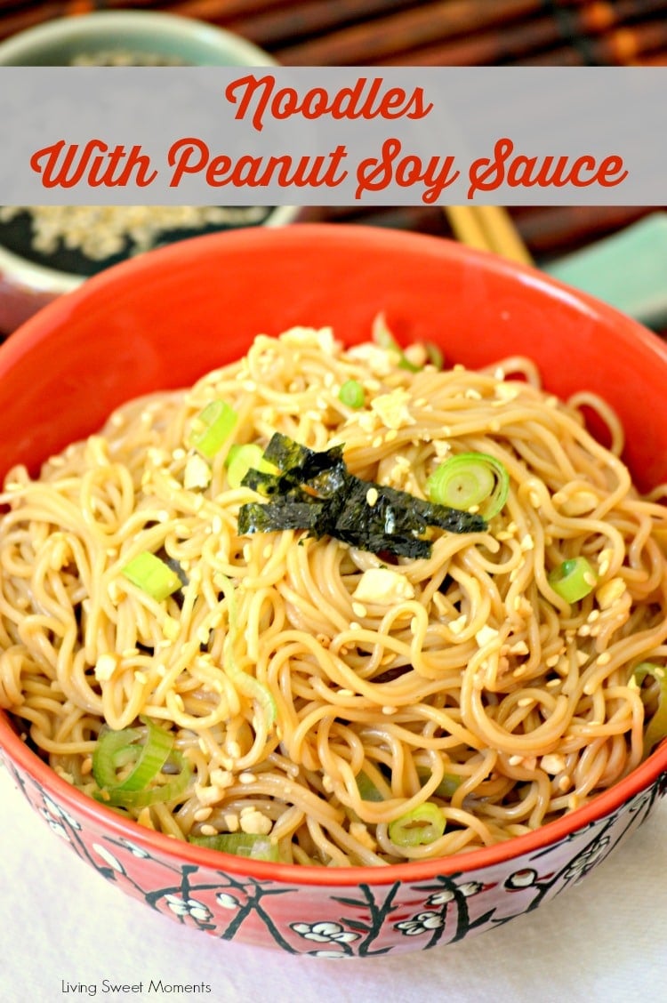 Easy Peanut Noodles - This quick weeknight dinner is easy to make and delicious. Features rice noodles tossed with a soy peanut sauce. It's vegetarian & GF.