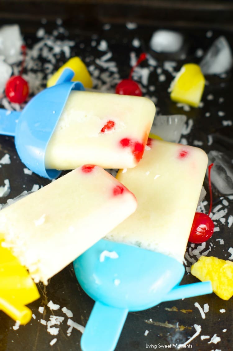 Pina Colada Popsicles - only 5 ingredients needed to make this delicious frozen treat. Enjoy the delicious flavor of your favorite virgin cocktail in a fun way