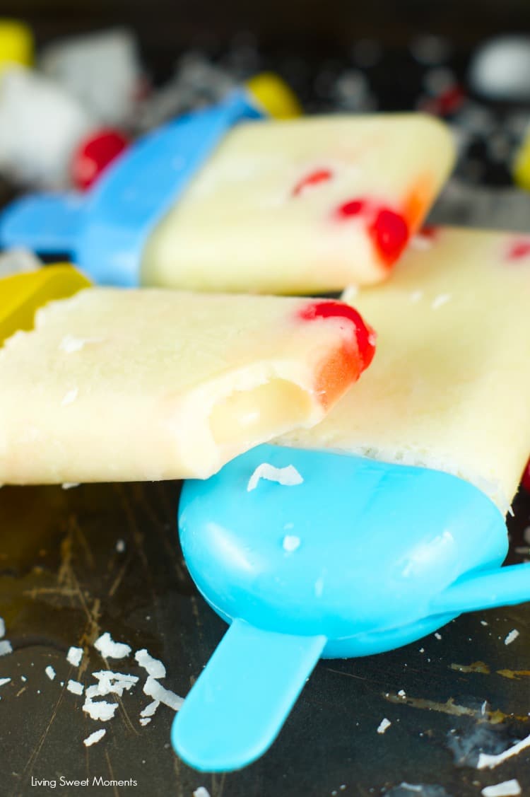 Pina Colada Popsicles - only 5 ingredients needed to make this delicious frozen treat. Enjoy the delicious flavor of your favorite virgin cocktail in a fun way
