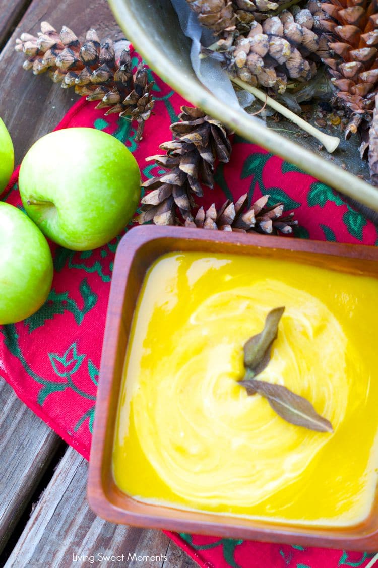 Roasted Butternut Squash And Apple Soup - amazing recipe for the fall. Roasted butternut squash soup is mixed with sage & curry and topped with fried sage