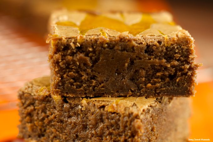 Pumpkin Cheesecake Brownies: this easy and delicious recipe is perfect for fall and winter. Brownies and fudgey with a creamy spiced pumpkin cheesecake top. 