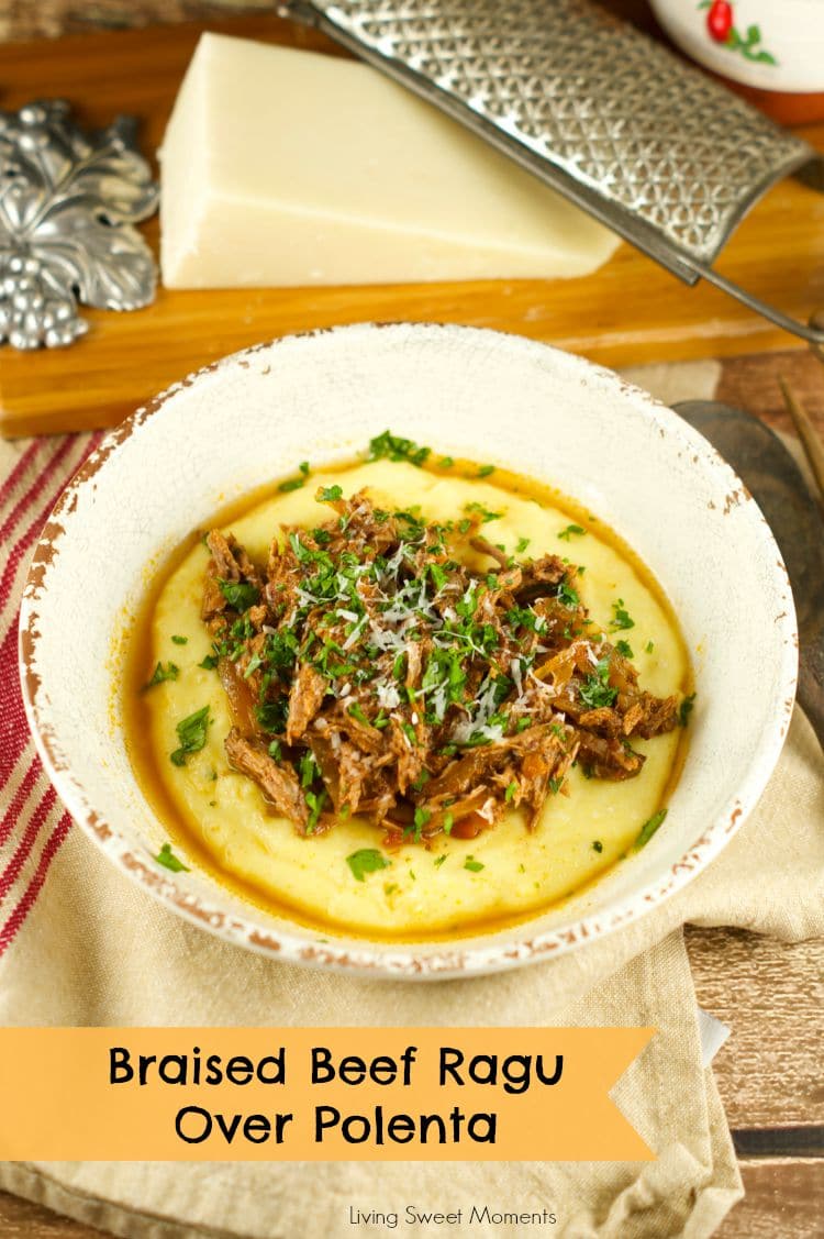 Crock Pot Braised Beef Ragu With Polenta: delicious and comforting dinner idea. Super easy to make and perfect for the whole family. Perfect for the winter. 