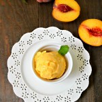 2 Ingredient Peach Sorbet Recipe: this delicious and easy to make peach sorbet is healthy, creamy and the perfect quick dessert to make any day. No machine needed! Delish!