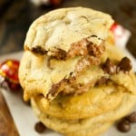 Truffle Stuffed Chocolate Chip Cookies - these chewy chocolate chip cookies are ooey gooey and stuffed with a chocolate truffle. The best cookie recipe! Yum