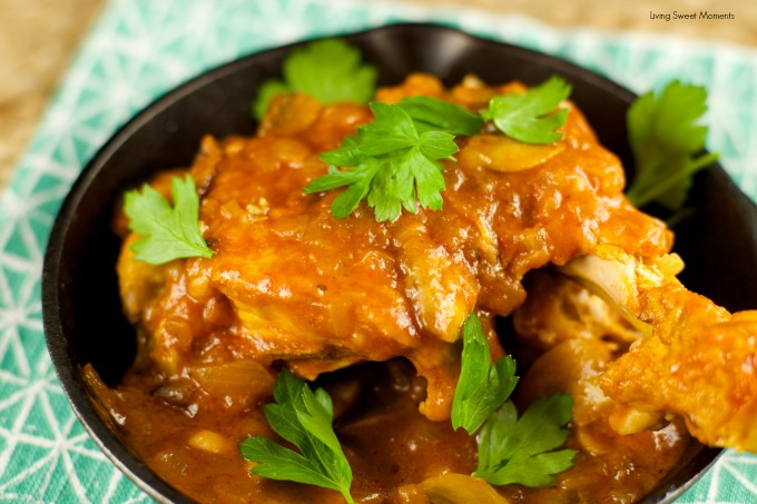 Braised Chicken And Mushrooms Recipe - this delicious one pot chicken recipe is easy to make and perfect for a weeknight dinner. Served with a yummy sauce.