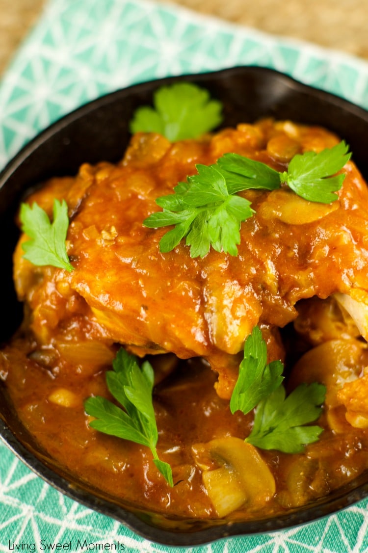 Braised Chicken And Mushrooms Recipe - this delicious one pot chicken recipe is easy to make and perfect for a weeknight dinner. Served with a yummy sauce.