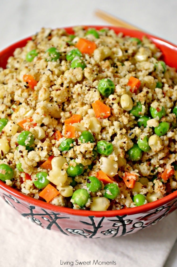 Cauliflower Fried Rice - Healthy, low-carb, and seriously tasty! Tastes so much like the Chinese takeout but without the guilt. Perfect healthy side dish. 