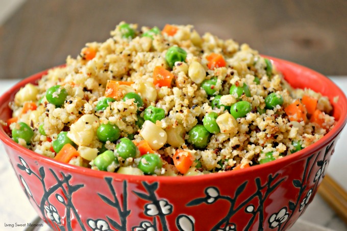 Cauliflower Fried Rice - Healthy, low-carb, and seriously tasty! Tastes so much like the Chinese takeout but without the guilt. Perfect healthy side dish.