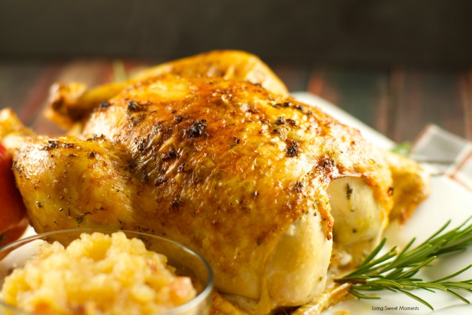 Rosemary Roasted Chicken With Applesauce - delicious juicy chicken served with a side of roasted applesauce. Super easy to make and perfect for dinner. Yum