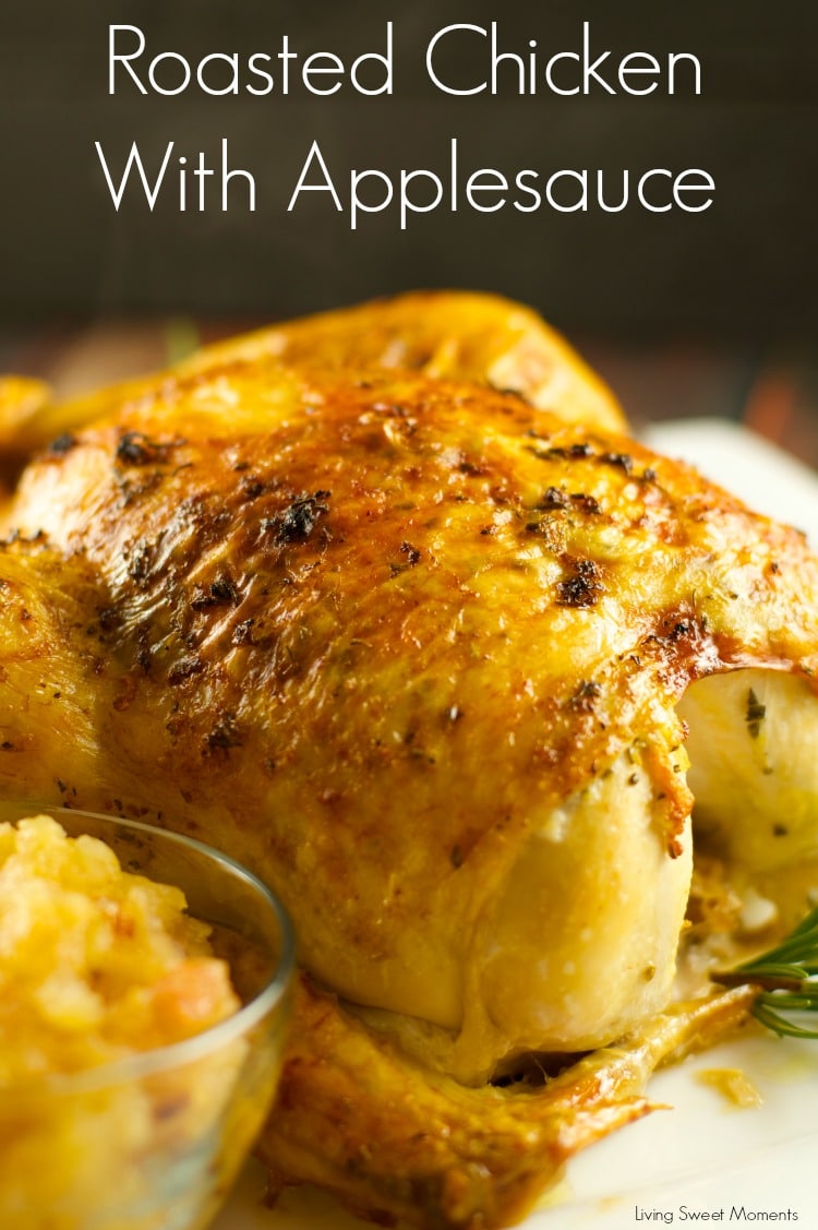 Rosemary Roasted Chicken With Applesauce - delicious juicy chicken served with a side of roasted applesauce. Super easy to make and perfect for dinner. Yum