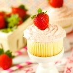 Vanilla Cupcakes with Strawberry Mascaporne Frosting - from scratch moist vanilla cupcakes served with a delicious strawberry mascarpone frosting. Love it!