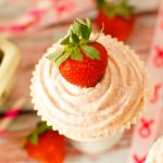 Vanilla Cupcakes with Strawberry Mascaporne Frosting - from scratch moist vanilla cupcakes served with a delicious strawberry mascarpone frosting. Love it!