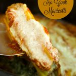 Crock Pot No Cook Manicotti - delicious ricotta spinach manicotti made in the slow cooker! A perfect easy vegetarian dinner idea that preps in no time. Yum!