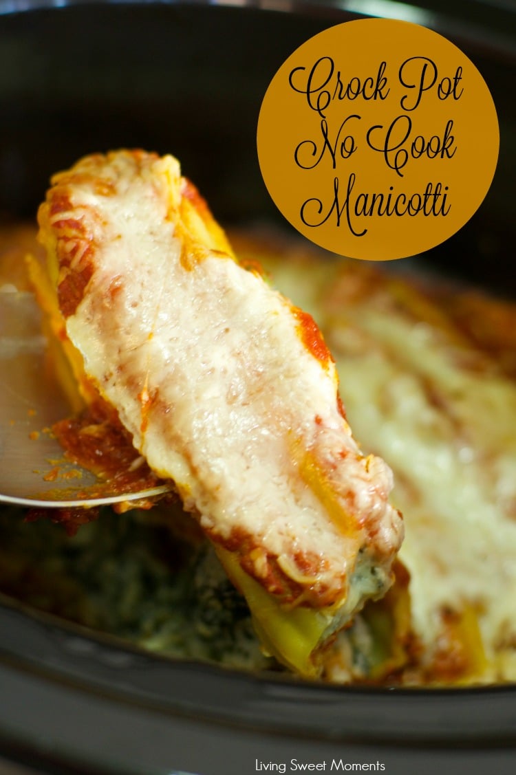 Crock Pot No Cook Manicotti - delicious ricotta spinach manicotti made in the slow cooker! A perfect easy vegetarian dinner idea that preps in no time. Yum! 