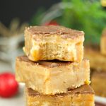 These chewy toffee bars have a buttery toffee crust, a soft caramel center and topped with chocolate. The perfect dessert for Holiday parties & celebrations