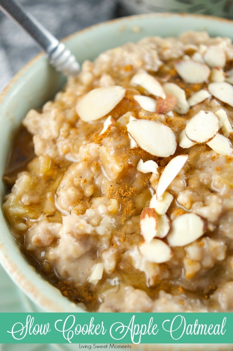 This delicious Slow Cooker Apple Oatmeal cooks overnight. It's vegan, healthy and full of flavor. Wake up to a hot bowl of apple pie oatmeal full of spice. 