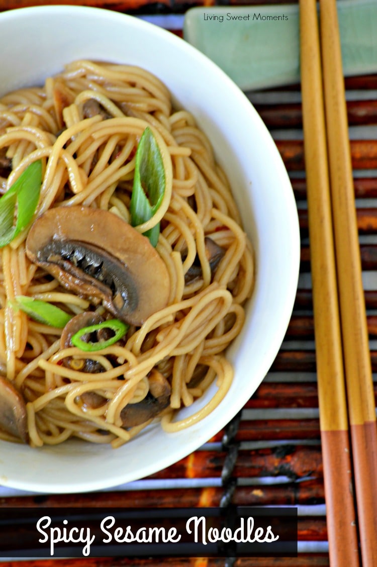 These easy to make delicious Vegetarian Spicy Sesame Noodles are ready in 20 minutes or less and is the perfect quick night dinner recipe for your family. 