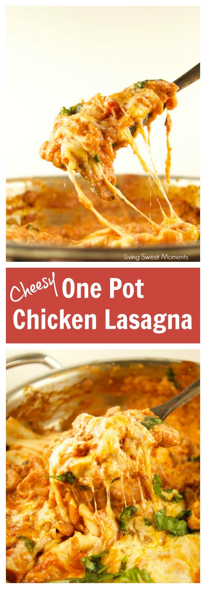 This delicious Cheesy One Pot Chicken Lasagna is ready in 30 minutes or less. The perfect quick weeknight dinner recipe to share with the family or parties