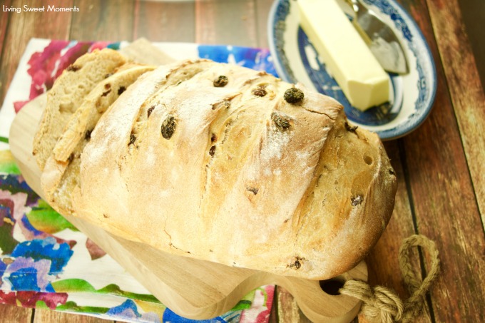 This sweet crispy Cinnamon Raisin Artisan Bread is easy to make and delicious! Enjoy a toasted slice with butter and jam for breakfast. My fave bread recipe