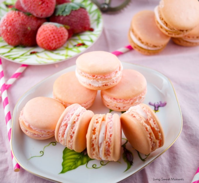 Delicious strawberry macarons that are easy to make and kid friendly. The perfect crunchy cookie filled with strawberry buttercream. My fave french dessert.