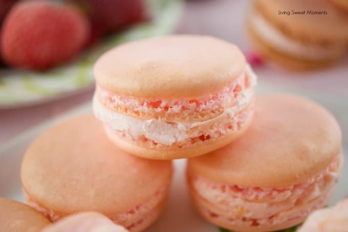 Delicious strawberry macarons that are easy to make and kid friendly. The perfect crunchy cookie filled with strawberry buttercream. My fave french dessert.