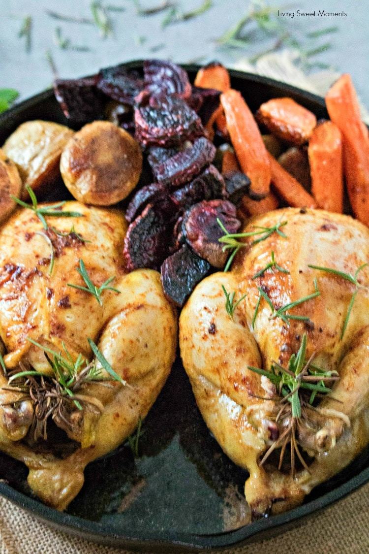 Delicious and juicy oven-roasted Cornish hens recipe with Roasted Veggies. A weeknight dinner idea or for entertaining