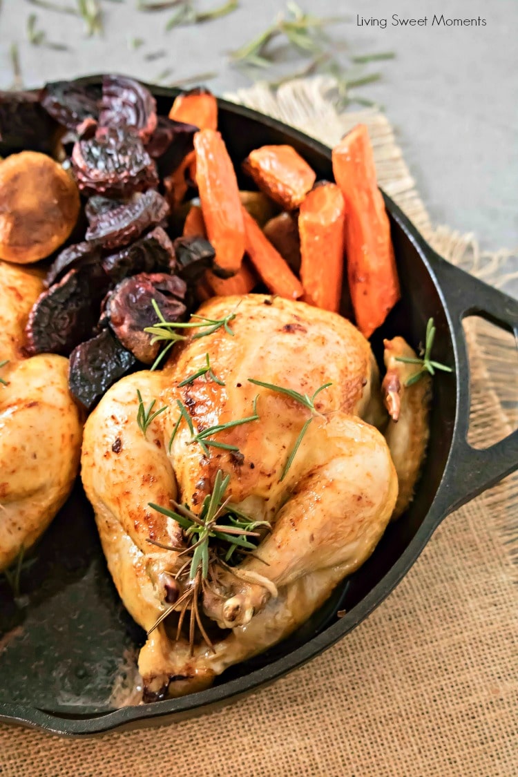 Delicious and juicy oven-roasted Cornish hens recipe with Roasted Veggies. Serve it during wintertime! Perfect for entertaining