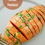 These delicious and crispy Hasselback Sweet Potatoes are the perfect easy side dish to any dinner. Just 3 ingredients needed. Vegetarian too. Yummy