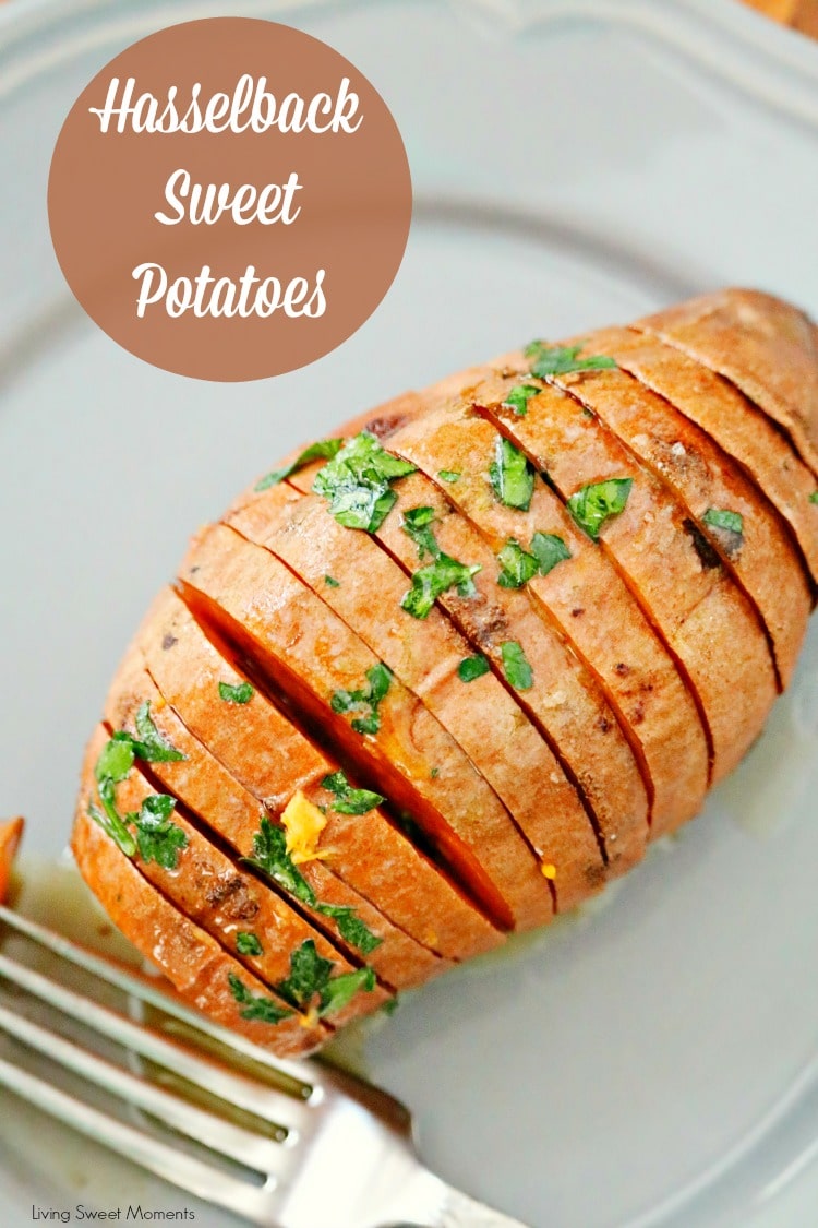 These delicious and crispy Hasselback Sweet Potatoes are the perfect easy side dish to any dinner. Just 3 ingredients needed. Vegetarian too. Yummy