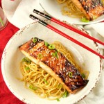 This yummy miso salmon recipe is served over sesame noodles. The perfect quick weeknight dinner idea that is ready in 20 minutes or less. Elegant too!