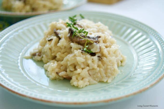 This Easy Mushroom Risotto is made in the pressure cooker so it's ready in no time! Only requires a few ingredients to make this creamy and tasty vegetarian dish