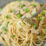 This delicious Spaghetti Carbonara Recipe made with peas, is easy to make and is ready in 20 minutes or less. The perfect quick weeknight dinner idea.